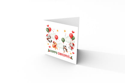 Cute Animal Christmas Card – Panda, Fox, Penguin & Elephant