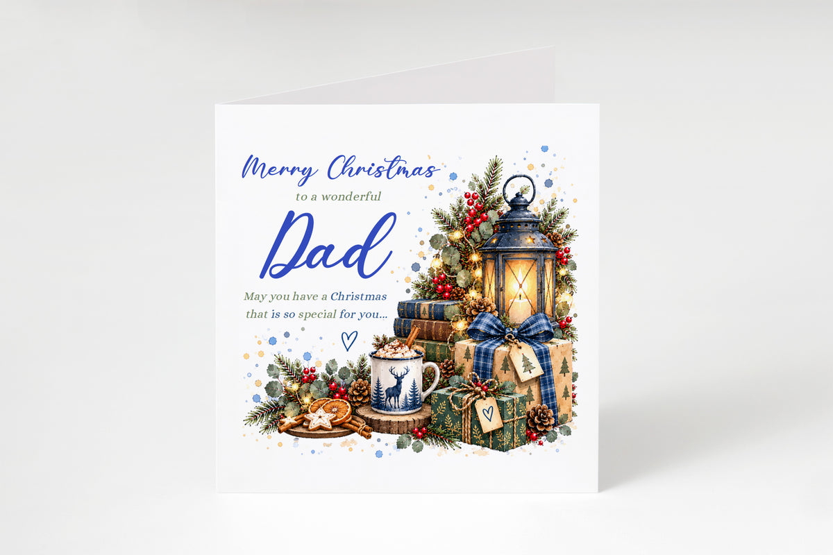 Christmas Card for Dad – Blue Festive Christmas Design
