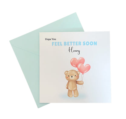 Teddy Bear -Personalised Hope You Feel Better Soon Folded Card, Get Well Card, Thinking of You Card, Sympathy Folded Card