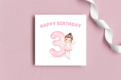 Fairy -Watercolour Style 3 Year Old Birthday Folded Card for Girls who loves Fairy Tales, Happy 3rd Birthday Card, Birthday Card for Children