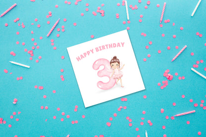Fairy -Watercolour Style 3 Year Old Birthday Folded Card for Girls who loves Fairy Tales, Happy 3rd Birthday Card, Birthday Card for Children