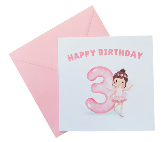Fairy -Watercolour Style 3 Year Old Birthday Folded Card for Girls who loves Fairy Tales, Happy 3rd Birthday Card, Birthday Card for Children