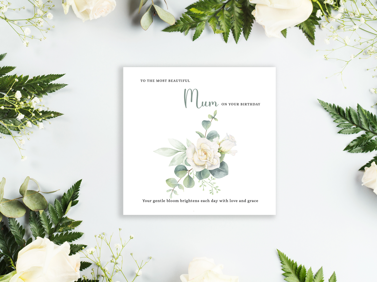 Rose Floral Birthday Card – Watercolour Flowers for Mum or Mother - Green Envelope Included