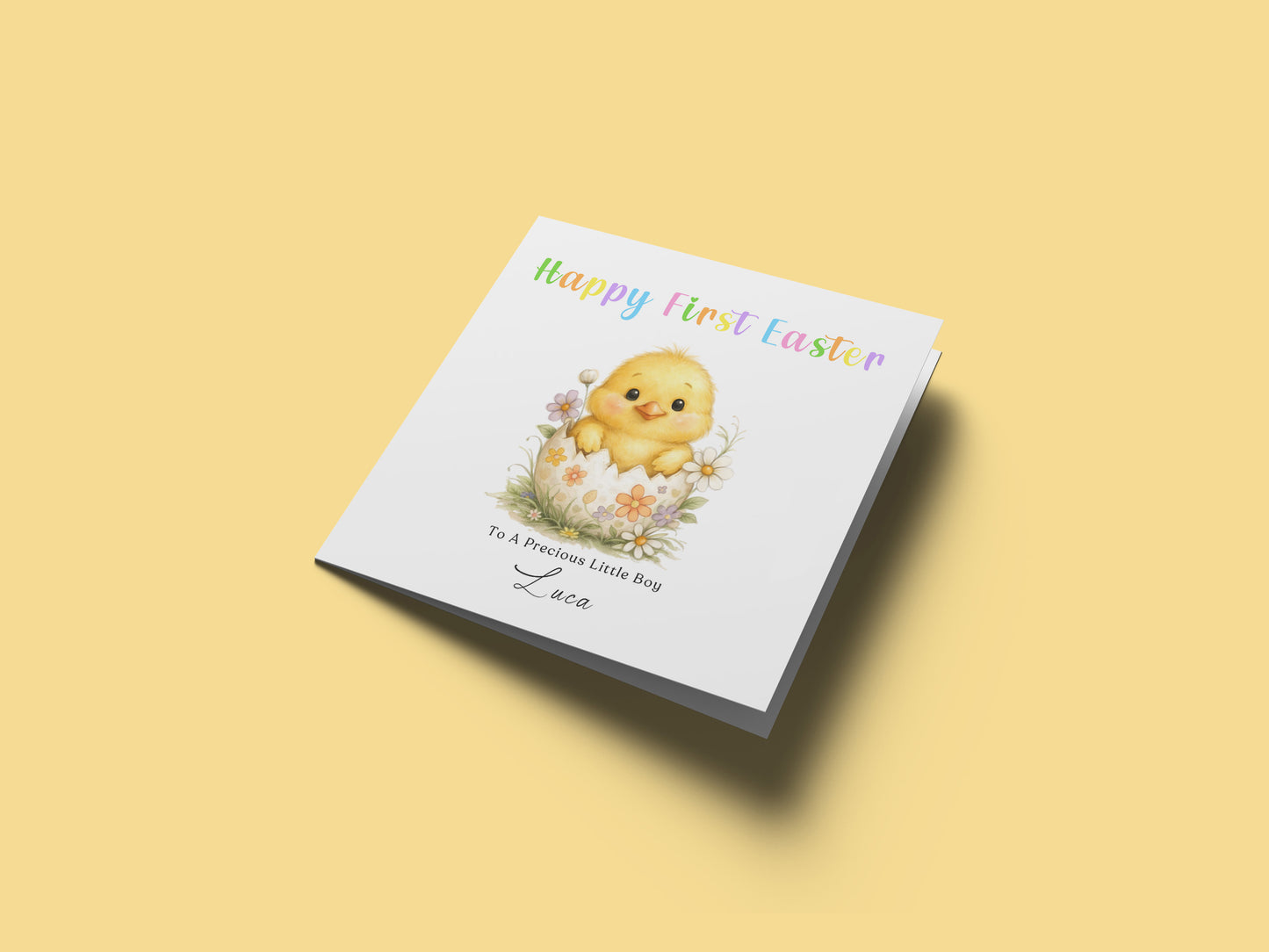 Personalised 1st Happy Easter Card for Baby Girl, Baby Boy with Custom Name and Message - Cute Fluffy Chick Design - First Easter Card for Grandkids, Nephew, Niece, Kids, Little One with Yellow Envelope
