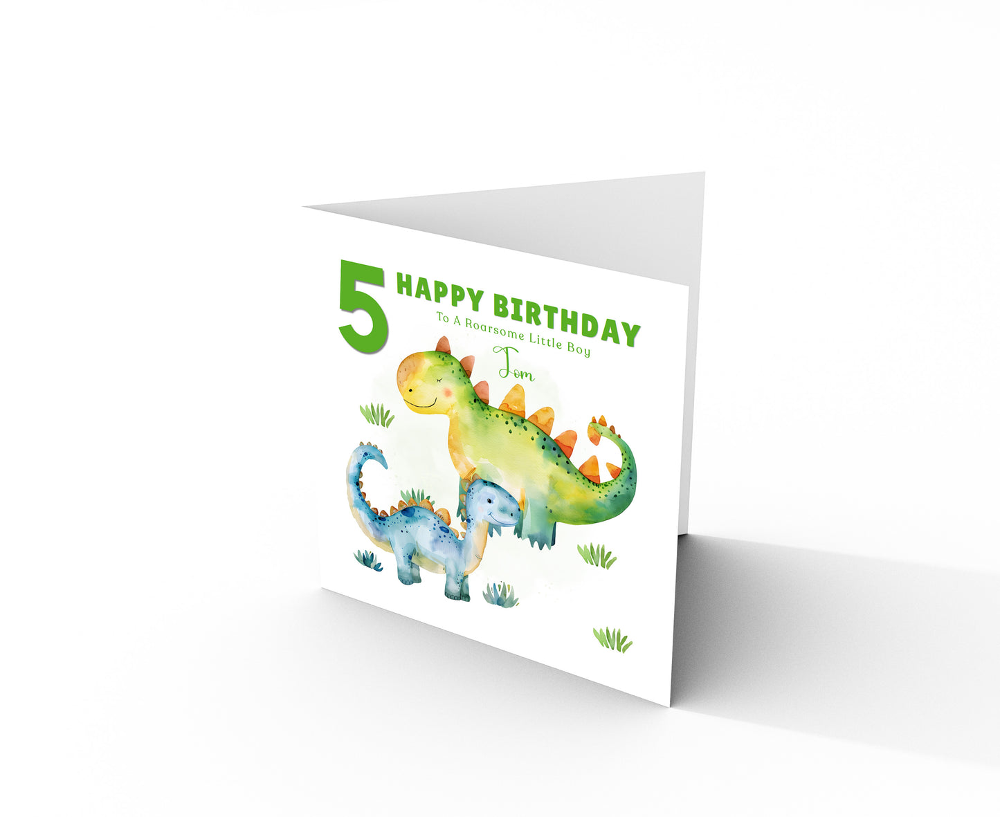 Personalised 5th Birthday Card for Boys – Dinosaur Design with Custom Name & Message for Age 5 Years Old, Fifth Birthday Kids, Son, Grandson, Nephew –  Green Envelope Included
