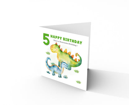 Dinosaur 5th Birthday Card for Boys – Roarsome Dinosaur Birthday Card for Age 5 Years Old, Fifth Birthday Kids, Son, Grandson, Nephew –  Green Envelope Included