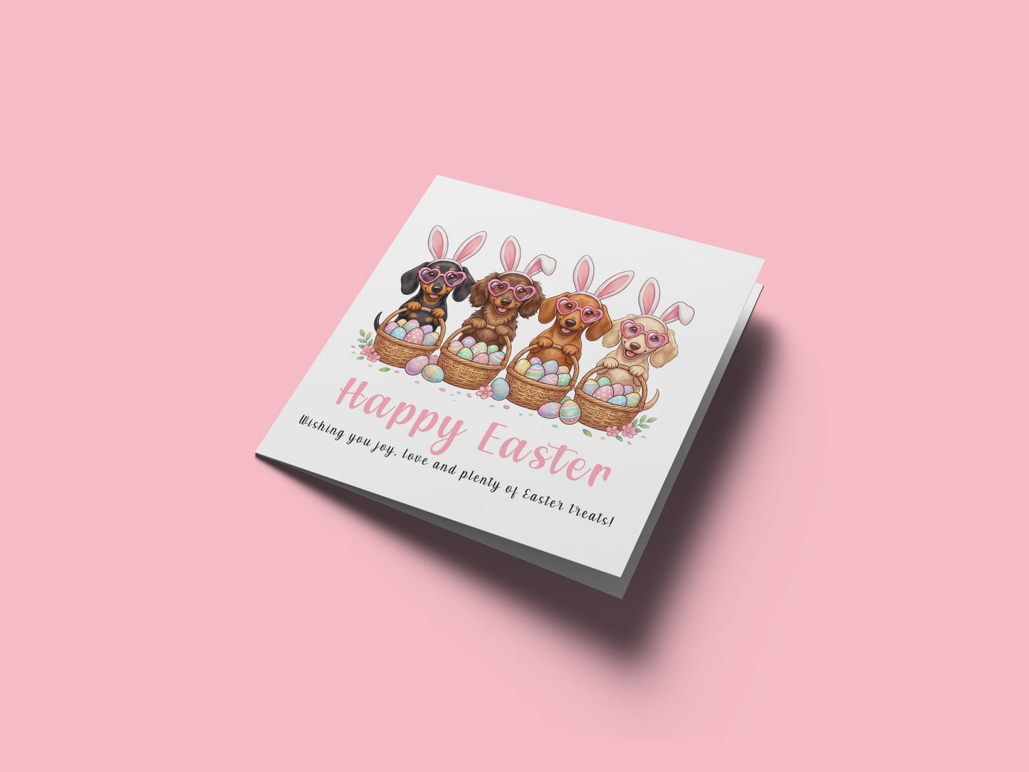 Funny Dachshund Happy Easter Card – Cute Sausage Dog Easter Card for Dog Lovers, Owners, Girls Wife, Mum, Grandma, Aunties, Niece, Daughter, Family, Mother-in-Law - Pink Envelope Included