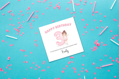 Fairy -Personalised Watercolour Style 3 Year Old Birthday Folded Card for Girls who loves Fairy Tales, Custom Name and Message Happy 3rd Birthday Card, Customisable Birthday Card for Children