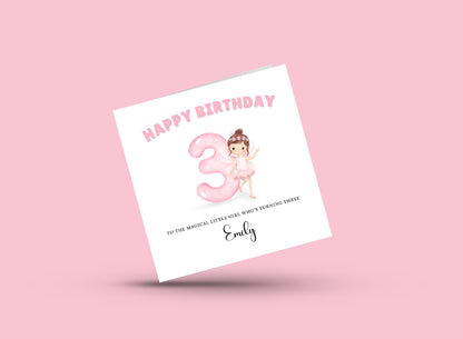 Fairy -Personalised Watercolour Style 3 Year Old Birthday Folded Card for Girls who loves Fairy Tales, Custom Name and Message Happy 3rd Birthday Card, Customisable Birthday Card for Children