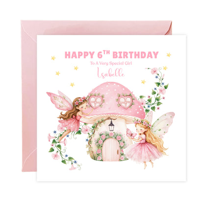 Personalised 6 Years Old 6th Birthday Card for Girls – Magical l Fairy with Custom Name & Message - Age 6 Birthday Card for Kids Children Daughter Granddaughter Niece - Pink Envelope Included