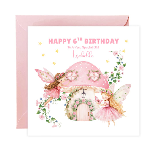 Personalised 6 Years Old 6th Birthday Card for Girls – Magical l Fairy with Custom Name & Message - Age 6 Birthday Card for Kids Children Daughter Granddaughter Niece - Pink Envelope Included