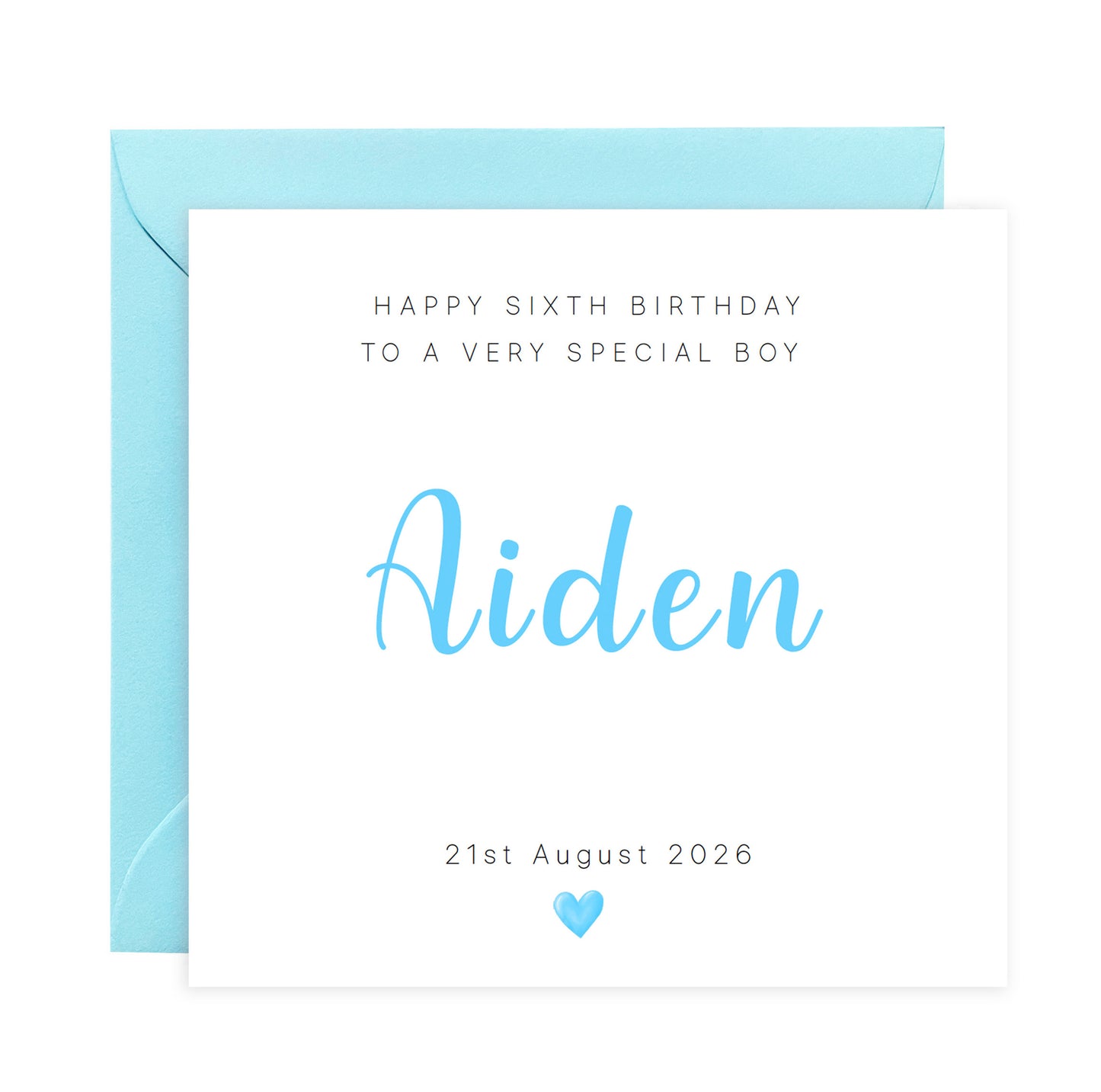 Personalised 6th Birthday Card for Boys – Minimalist Design with Custom Name, Birthday and Message, Age 6 Years Old Birthday Card for Kids, Children, Boy, Son, Grandson, Nephew– Blue Envelope Included