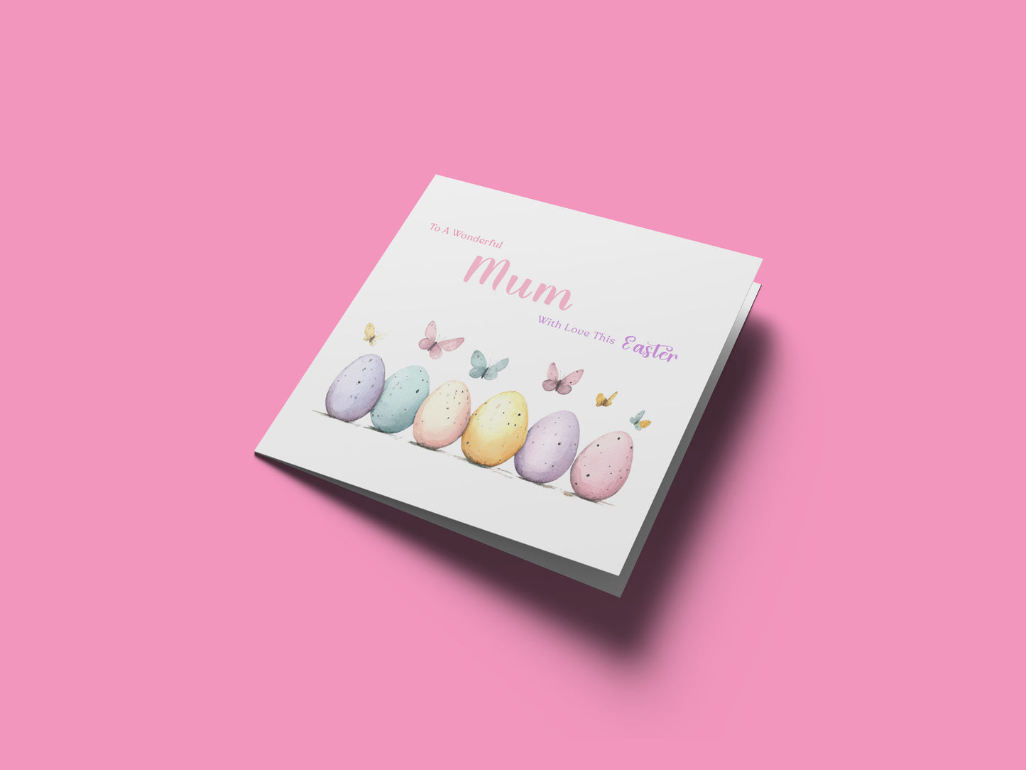 Happy Easter Card with Butterfly with Easter Eggs Design for Mum, Auntie or Grandma –  Spring Easter Car for Her and Family - Pink Envelope Included