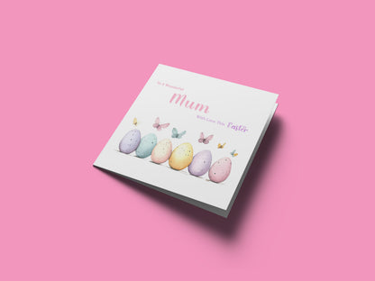 Happy Easter Card with Butterfly with Easter Eggs Design for Mum, Auntie or Grandma –  Spring Easter Car for Her and Family - Pink Envelope Included
