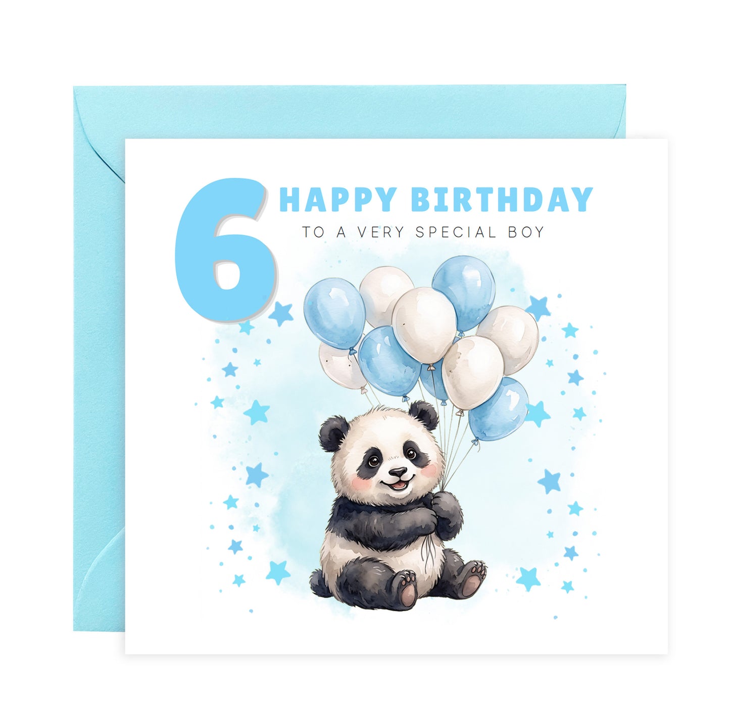 Happy 6th Birthday Card for Boys – Cute Panda Design - Age 6 Years Old Birthday Card for Kids, Children, Boy, Son, Grandson, Nephew– Blue Envelope Included
