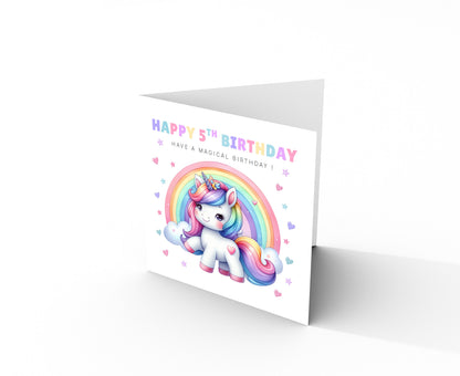 Magical Unicorn Happy Birthday Card Age 5, 5th Birthday 5 Years Old, Fifth Birthday Card for Magical Girls,  Kids, Children, Daughter, Granddaughter, Niece - Purple Envelope Includedughter Granddaughter Niece - Purple Envelope Included