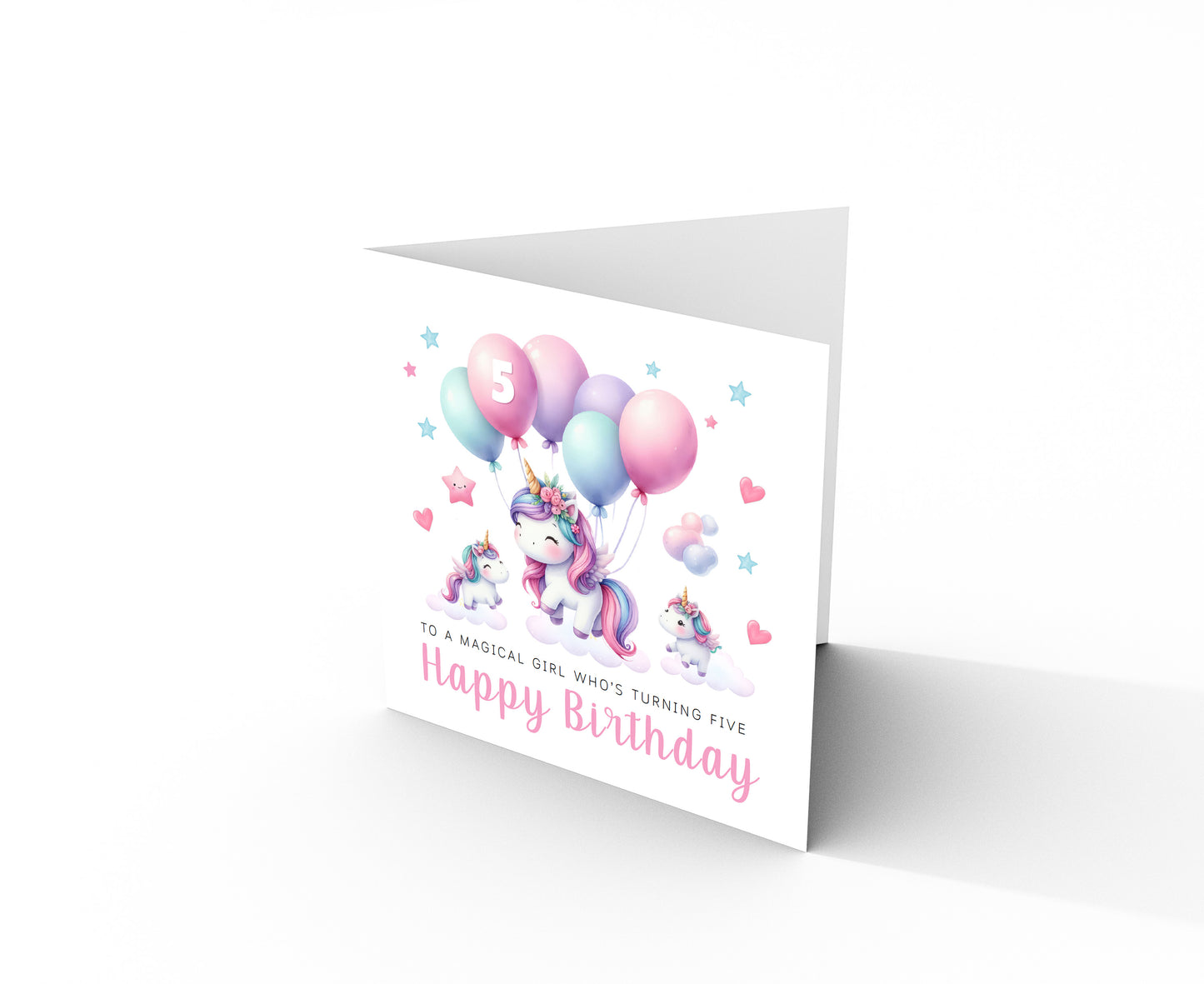 Magical Unicorn Happy Birthday Card Age 5, 5th Birthday 5 Years Old, Fifth Birthday Card for Magical Girls,  Kids, Children, Daughter, Granddaughter, Niece - Pink Envelope Included