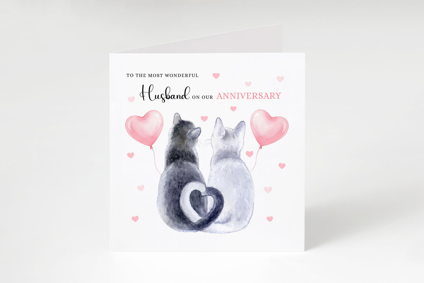Cute Cat Anniversary Card for Husband or for Wife - Romantic Anniversary Card for Him, Her, Wedding, Dating, Relationship Milestones 1st, 2nd, 3rd, 5th, 10th, 20th 30th - Pink Envelope Included