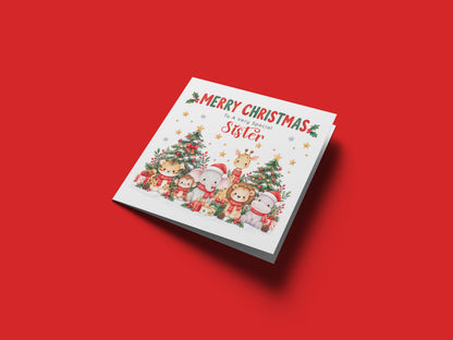 Jungle Animals Christmas Card for Sister - Cute Safari Animals Design
