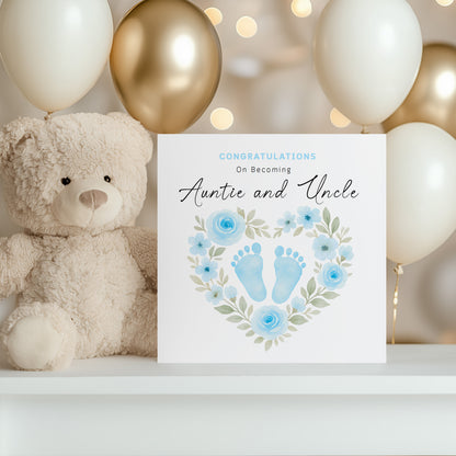 Personalised New Baby Boy Card – Congratulations On Becoming Mum & Dad, Auntie & Uncle, Grandpa & Grandma – Blue Baby Feet design - Blue Envelope Included