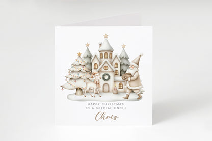 Personalised Beige Christmas Card for Kids – Santa & Reindeer