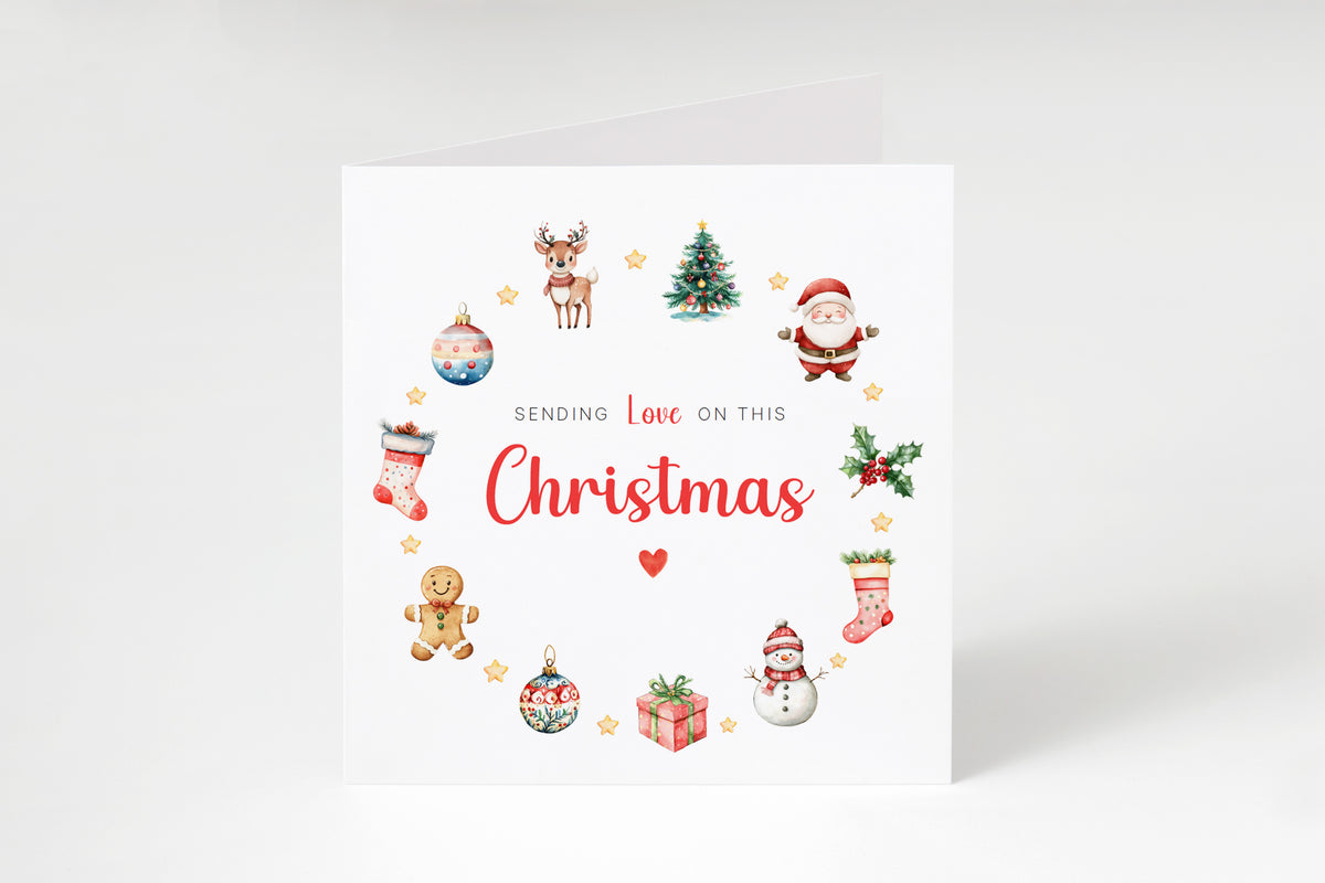 Christmas Card – Festive Red & Green Design with Santa, Reindeer & Christmas Tree