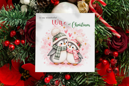 Merry Christmas Card for Wife  – Cute Penguin Couple Christmas Card
