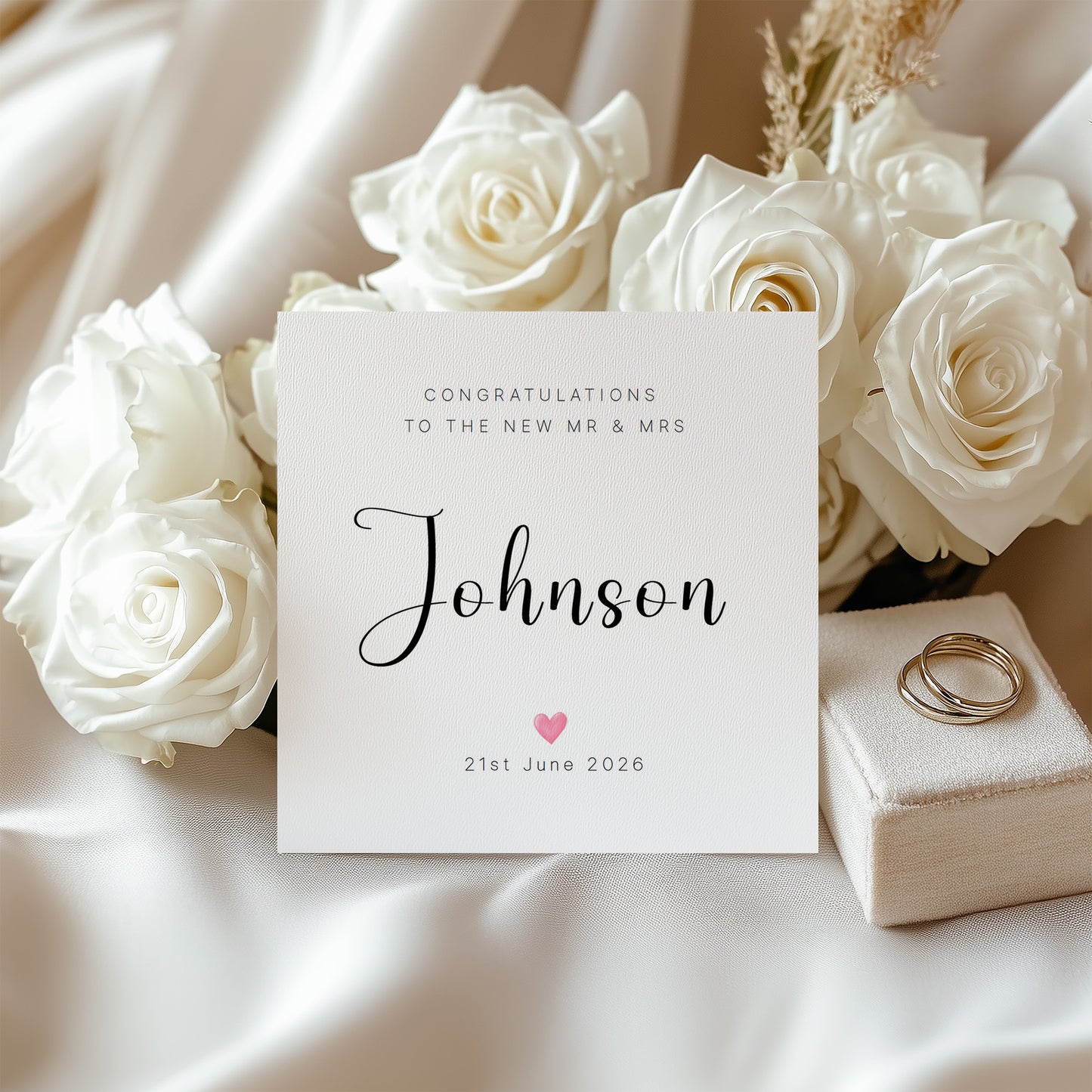 Personalised Wedding Card with Couple's Surname & Date – Minimalist Mr & Mrs Card – Elegant Script Surname Wedding Card – Modern Newlywed Congratulations Card for Him or Her - Kraft Envelope Included