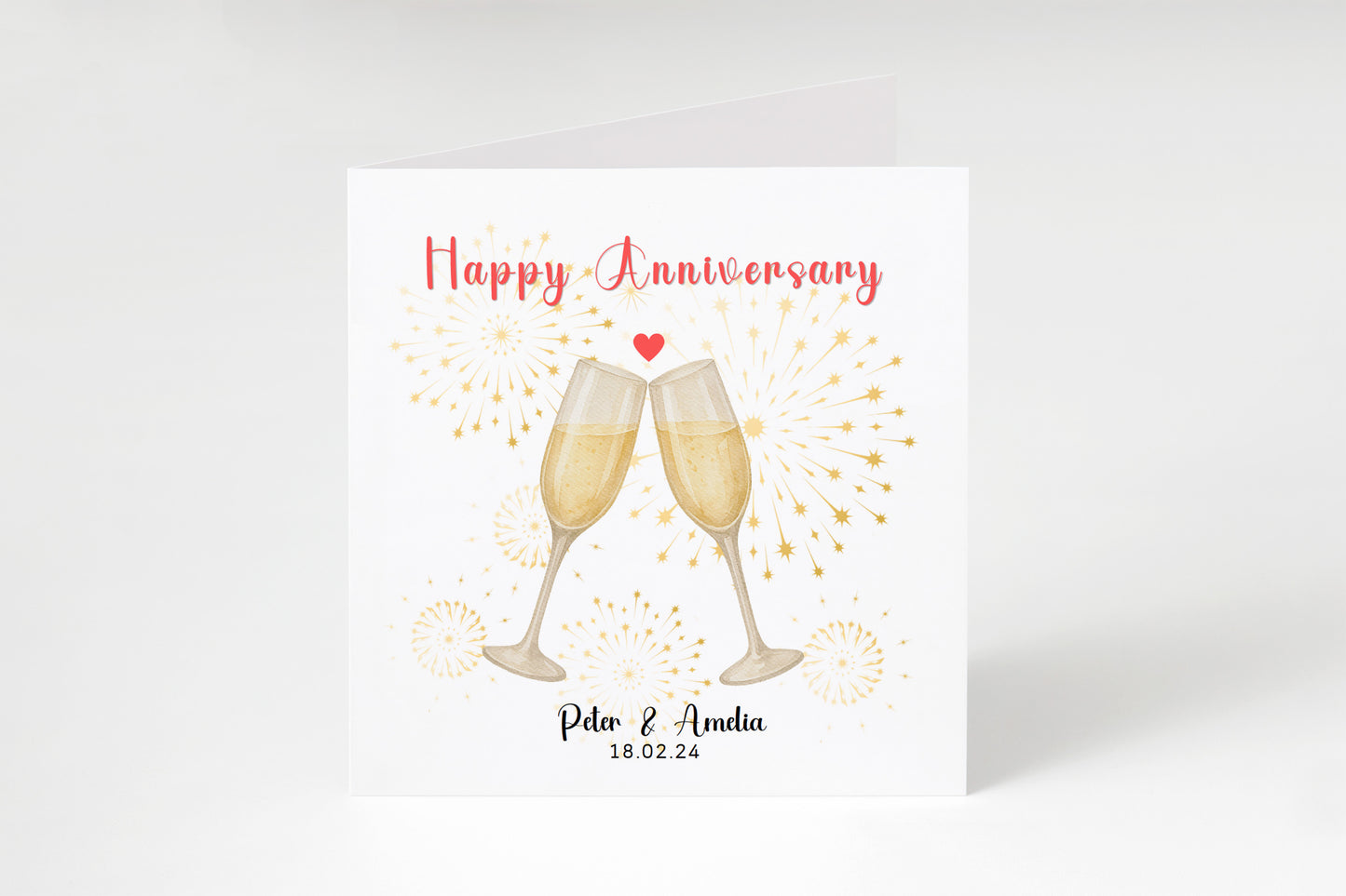 Personalised Anniversary Card - Elegant Champagne Design - Custom Couple's Names and Anniversary Date for Wedding, Relationship, Him, Her, Wife, Husband, Partner, Couple - Kraft Envelope Included