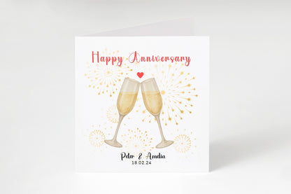 Personalised Anniversary Card - Elegant Champagne Design - Custom Couple's Names and Anniversary Date for Wedding, Relationship, Him, Her, Wife, Husband, Partner, Couple - Kraft Envelope Included
