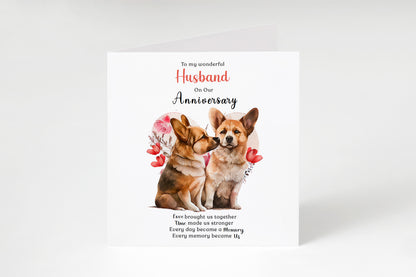 Cute Corgi Dog Anniversary Card for Him - Romantic Anniversary Card for Husband, Wedding, Dating, Relationship Milestones 1st, 2nd, 3rd, 5th, 10th, 20th 30th - Kraft Envelope Included
