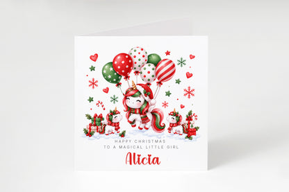 Personalised Magical Unicorn Christmas Card – Cute Christmas Card for Girls