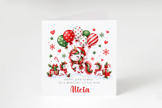 Personalised Magical Unicorn Christmas Card – Cute Christmas Card for Girls