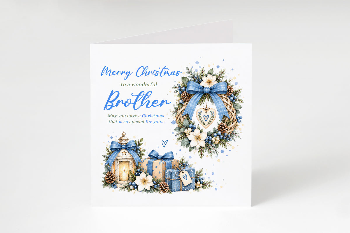 Christmas Card for Brother – Blue Festive Christmas Design