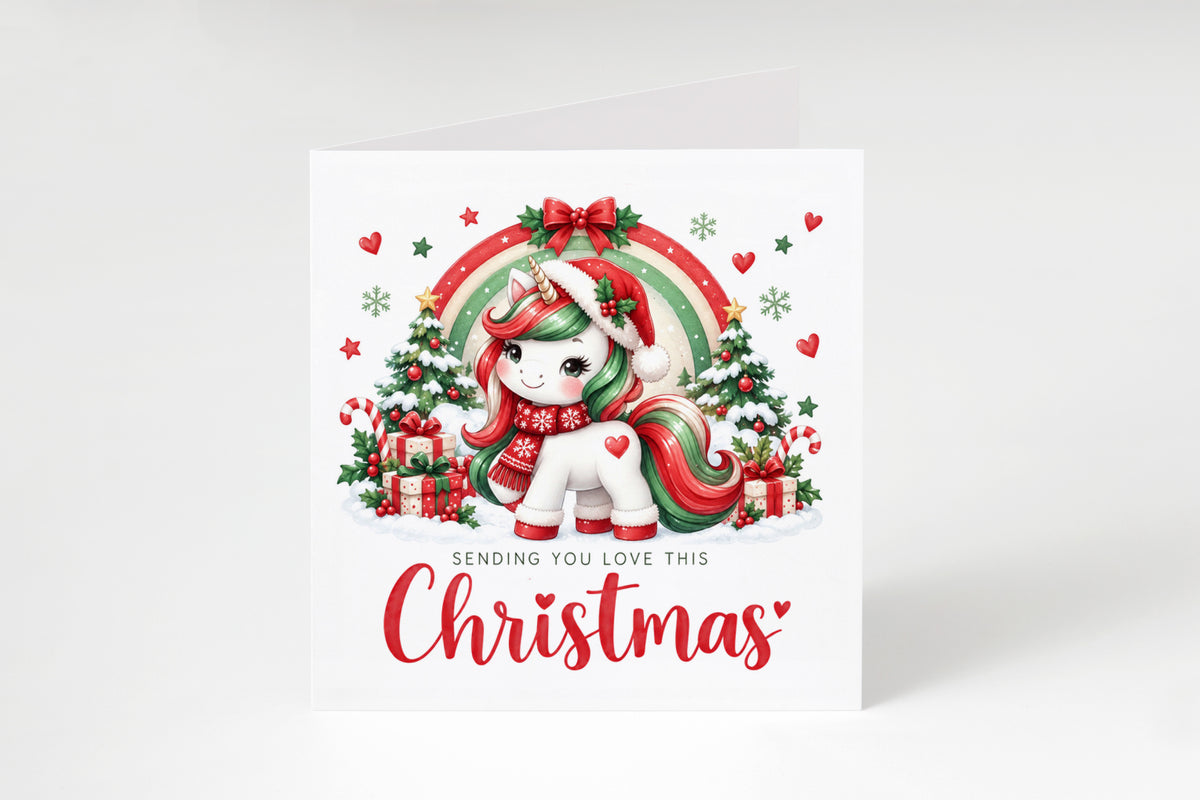 Merry Christmas Card for Girls – Cute Magical Festive Unicorn