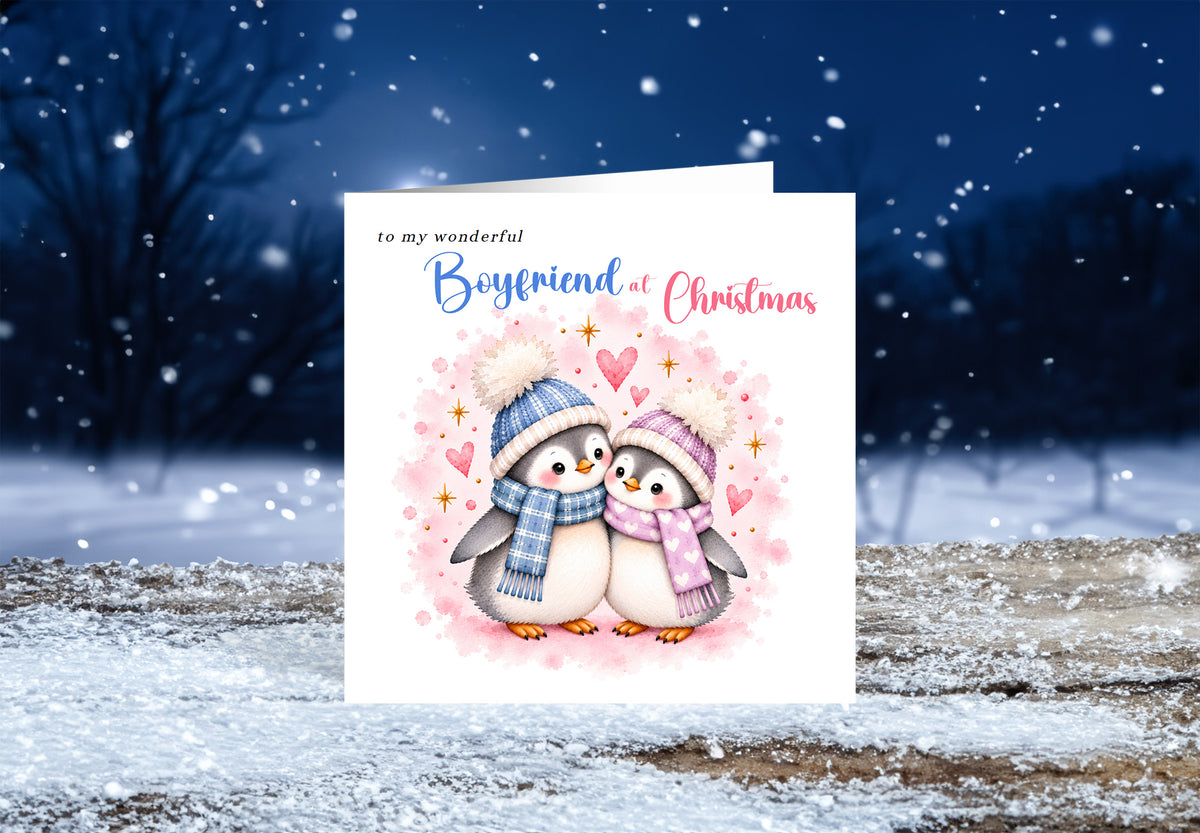 Merry Christmas Card for Boyfriend – Cute Penguin Couple Christmas Card