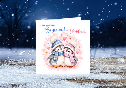Merry Christmas Card for Boyfriend – Cute Penguin Couple Christmas Card