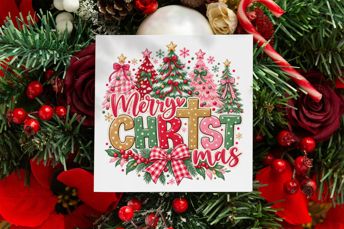 Cute Religious Christmas Trees Card – Merry Christmas 🎄🎀