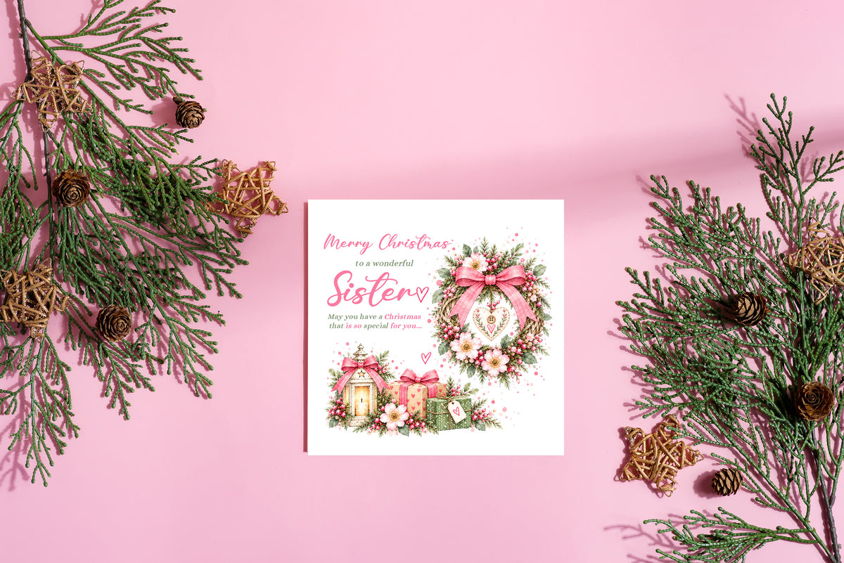 Christmas Card for Sister – Festive Floral Design