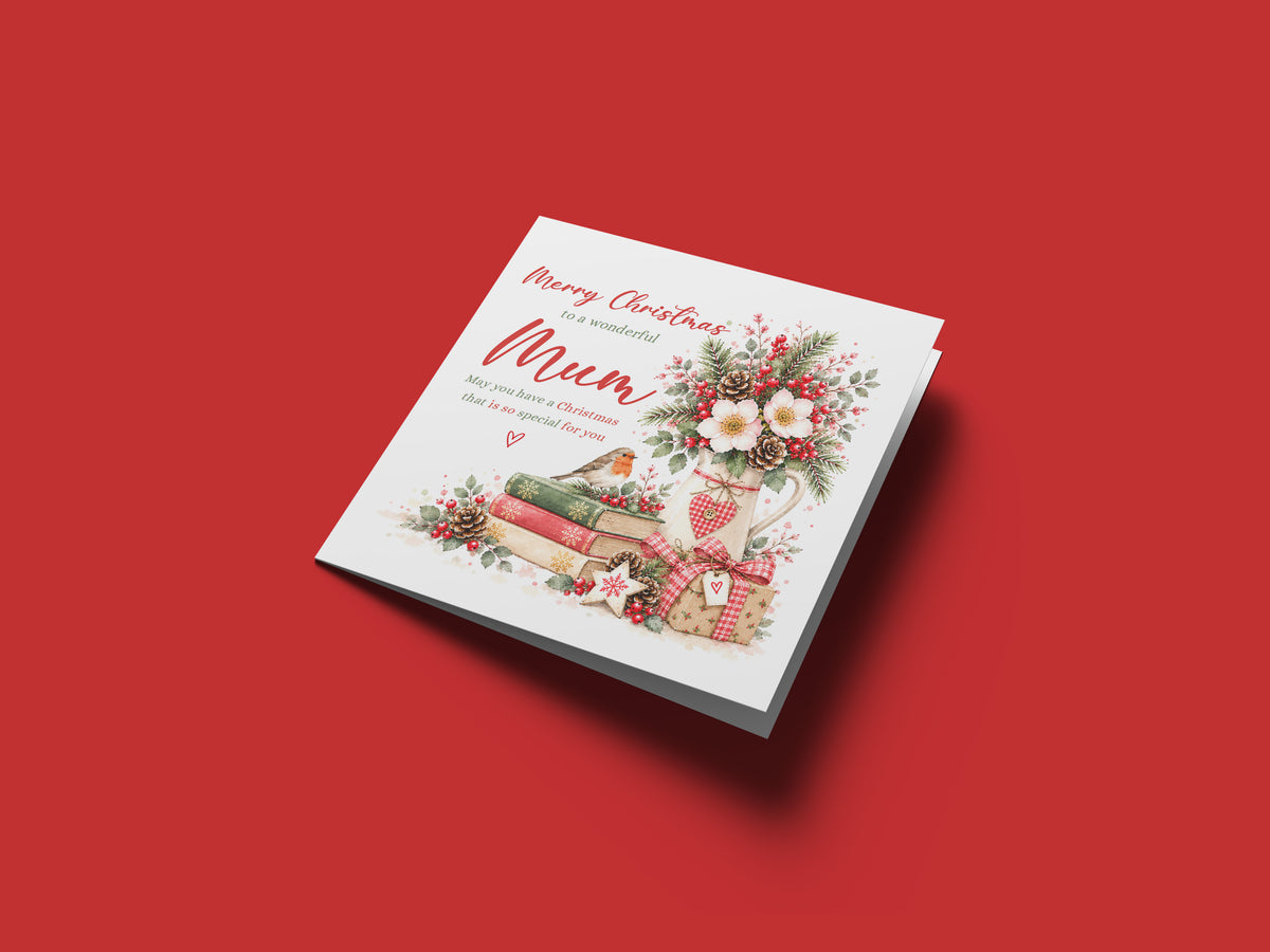 Christmas Card for Mum – Festive Floral Design