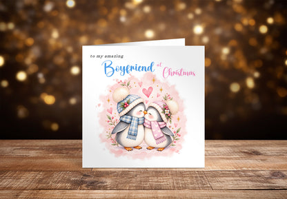 Merry Christmas Card for Boyfriend – Cute Penguin Couple Christmas Card