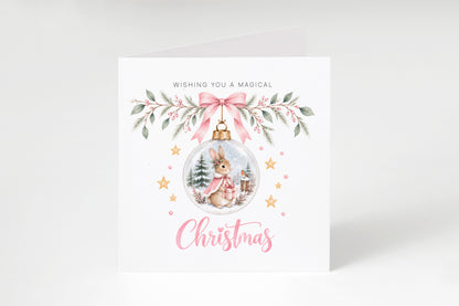 Christmas Card for Girls – Bunny in a Christmas Bauble