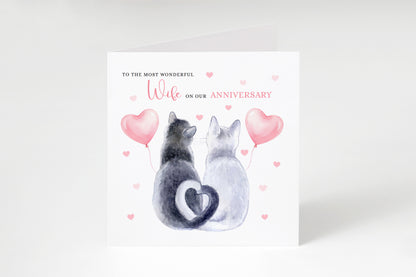 Cute Cat Anniversary Card for Husband or for Wife - Romantic Anniversary Card for Him, Her, Wedding, Dating, Relationship Milestones 1st, 2nd, 3rd, 5th, 10th, 20th 30th - Pink Envelope Included