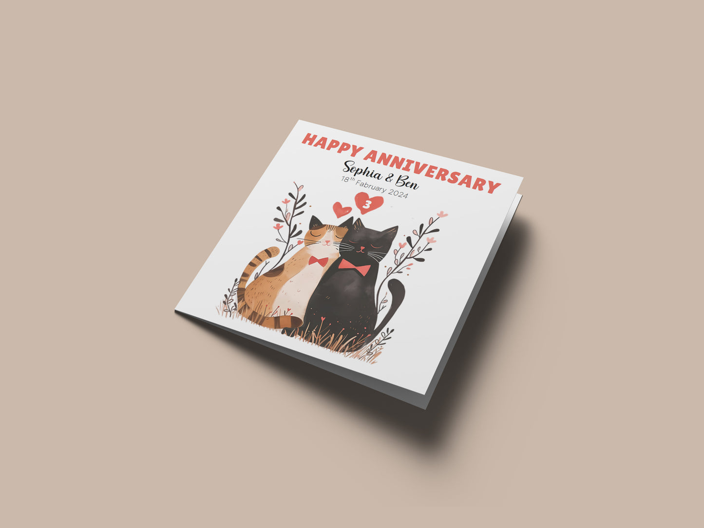Personalised Cute Cats Anniversary Card - Custom Couple Names, Date and Years of Anniversary for Wedding, Dating, Relationship Milestones –1st, 2nd,10th, 20th - For Cat Lovers, Him, Her, Wife, Husband