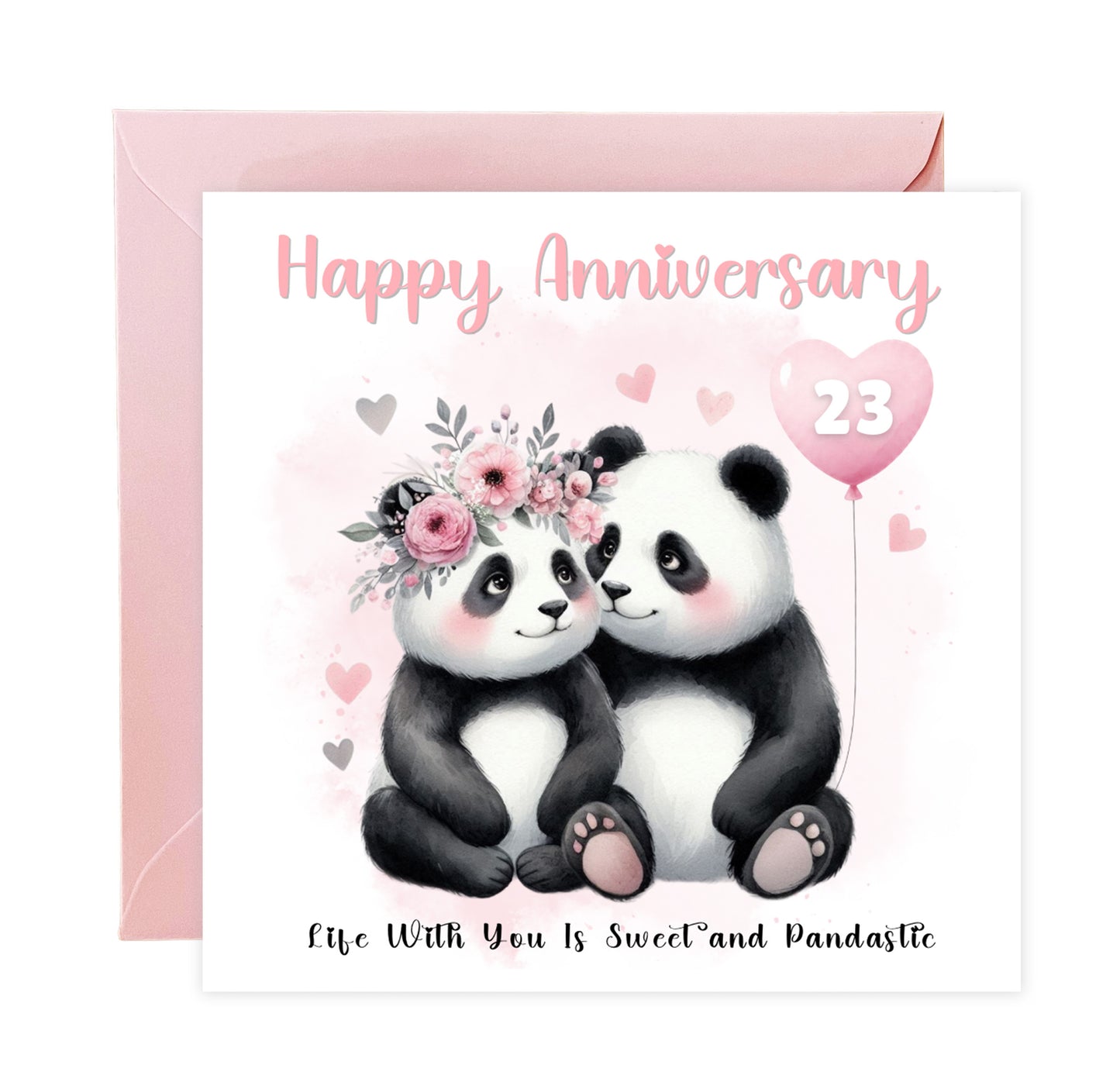 Personalised Panda Couple Anniversary Card - Custom Anniversary Years for Wedding, Dating, Relationship Milestones 1st, 2nd, 20th - For Him, Her, Wife, Husband, Couples - Pink Envelope Included