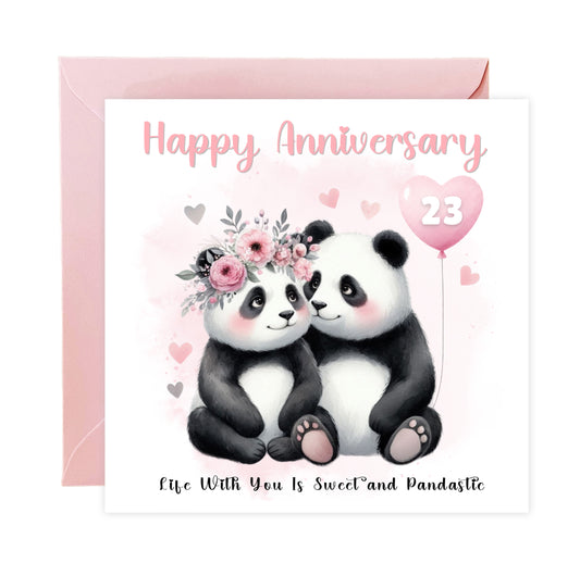 Personalised Panda Couple Anniversary Card - Custom Anniversary Years for Wedding, Dating, Relationship Milestones 1st, 2nd, 20th - For Him, Her, Wife, Husband, Couples - Pink Envelope Included