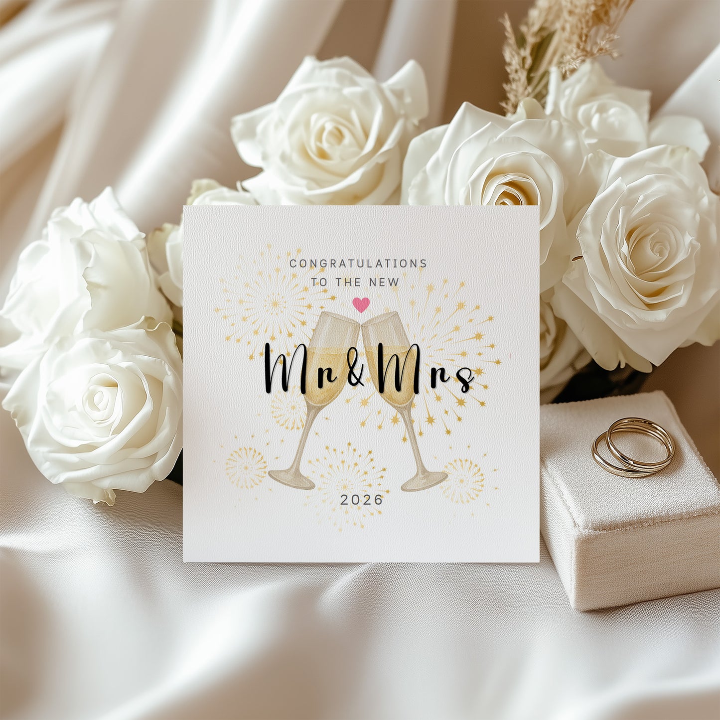 Mr & Mrs Wedding Card with Champagne Toast Design - Elegant Wedding Congratulations Card for Newlywed couples, Him or Her - Kraft Envelope Included