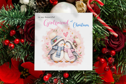 Merry Christmas Card for Girlfriend  – Cute Penguin Couple Christmas Card