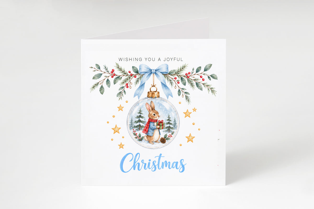Christmas Card for Boys – Bunny in a Christmas Bauble