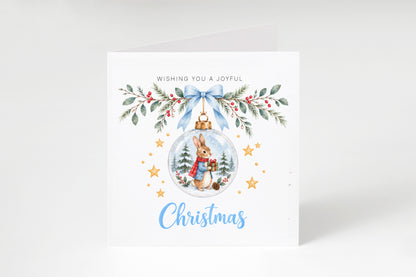 Christmas Card for Boys – Bunny in a Christmas Bauble